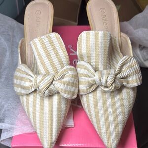Allegra K Women's Striped Beige Mules